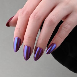 Stbisen Chrome Press on Nails Short Almond, Purple-Blue Press on Nails Almond, Fashion Gel Fake Nails, Reusable Glossy Stick on Nails for Women, Glue on Nails Kit,15 Sizes - 30Pcs