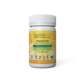 SunVit-D3 Vitamin D3 400IU with Added 500mg Calcium Lemon Tablets - Calcium and Vitamin D Tablets Support The Maintenance of Bone, Teeth, Muscle & Immune System - 60 Lemon Chewable Calcium Tablets