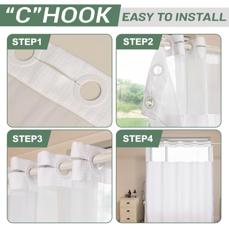 FONFLAIRE No Hook Shower Curtain with Snap-in Liner, Waffle Weave