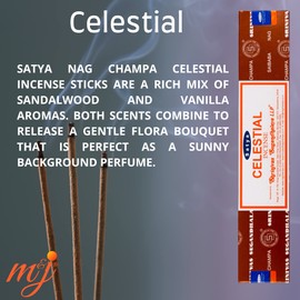 Original Satya Nag Champa Celestial Incense Sticks | with M&J incense sticks holder | Full Box | for Aromatherapy, Spa, Yoga, Weddings, Meditation, Healing, Positivity and Relaxation
