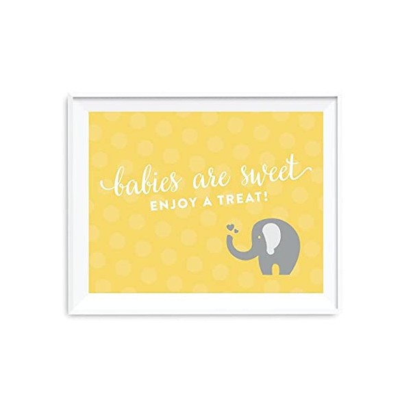 Andaz Press Yellow Gray Gender Neutral Elephant Baby Shower Collection, Party Sign, Babies are Sweet Enjoy a Treat, 8.5x11-inch, 1-Pack, Dessert Table Candy Bar Signage