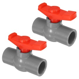 PATIKIL 20mm 3/4" ID PVC Ball Valve, 2 Pack Socket Type Shut-Off Valve with Easy to Rotate Handle for Water Flow Control, Gray/Red
