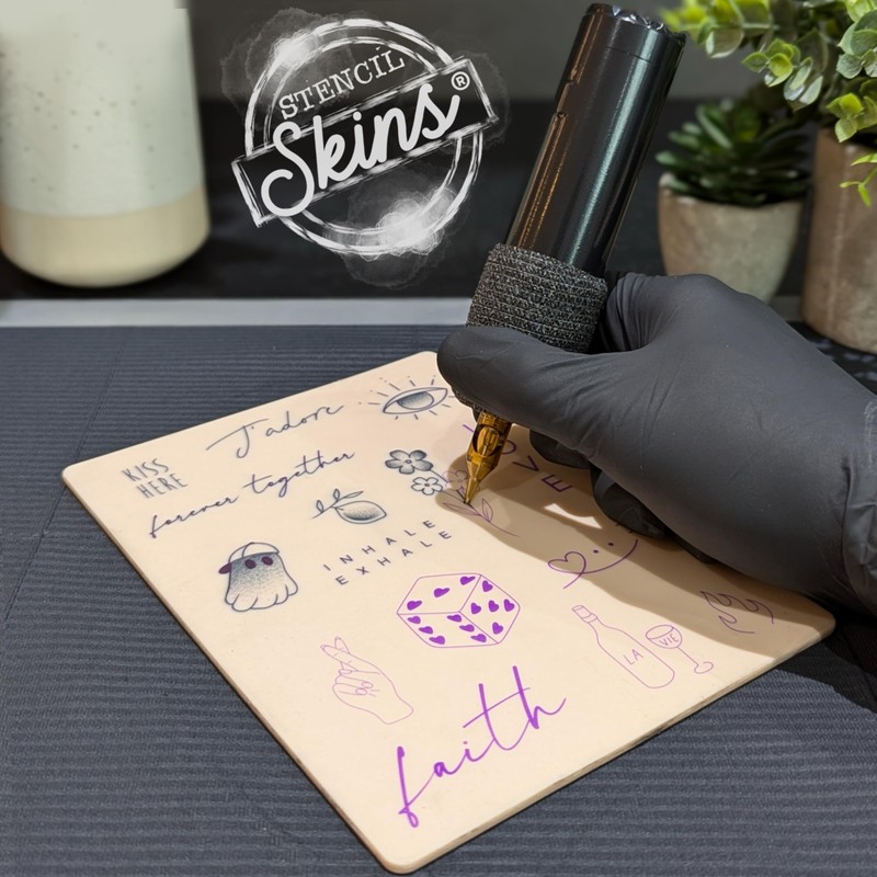 Pre-Printed Tattoo Practice Skins with Stencils | 3mm Fake Skins