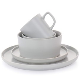 Elama Luxmatte Contemporary Dinnerware Set, 20 Piece, Light Grey