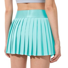 Husnainna Pleated Tennis Skirt for Women Built-in Shorts High Waisted Athletic Skirts Skorts with Pockets Flowy Casual 063ZEQ-Light Blue/Bs