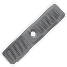 LOKA SELLERS Silicone Kitchen Sink Splash Guard, Faucet Mat Dish Soap Sponge Holder, Kitchen Sink Accessories, Slope Draining Mat for Kitchen Sink - Dark Grey 61cm/24in