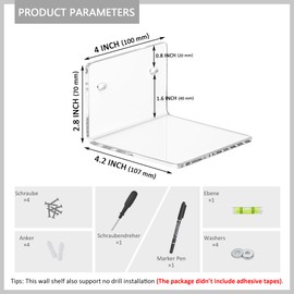 Sezanrpt 4 Inches Clear Small Wall Shelves, 4mm Thickness Acrylic Small Floating Shelf for Figures, Plants, Security Cameras, Speakers, Moisture-proof, 2 Pack