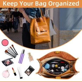 LITLANDSTAR Handbag Organiser Insert, Felt Insert Bag Purse Organiser Multi-Pocket Tote Bag Insert Organiser with Zipper Bag and Key Chain, Grey