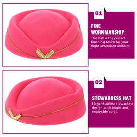 Totority Stewardess Hat, Women Stewardess Cosplay Hat Felt Flight Attendant Hat Costume Air Hostess Stewardess Cap for Costume Cosplay Band Musical Performance (Rosy Size M)