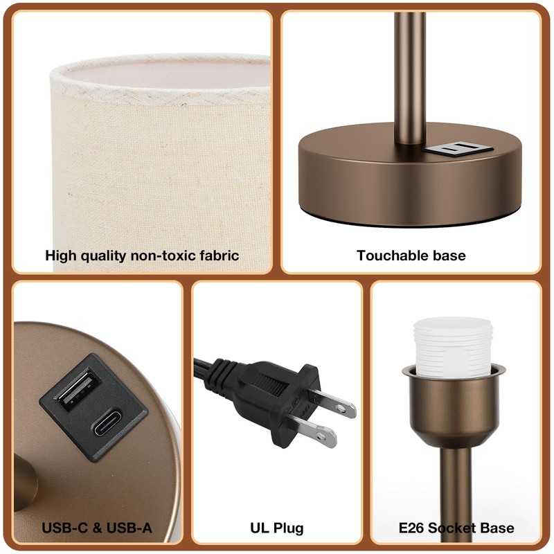 Beige Touch Table Lamp for Bedroom - 3 Way Dimmable