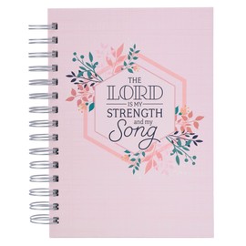 Christian Art Gifts Journal W/Scripture for Women Lord in My Strength & Song Psalm 118:14 Bible Verse Pink 192 Ruled Pages, Large Hardcover Notebook, Wire Bound