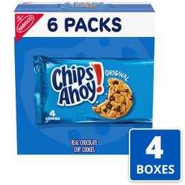 CHIPS AHOY! Original Chocolate Chip Cookies, 24 Total Snack Packs, 4 Boxes (4 Cookies Per Pack)