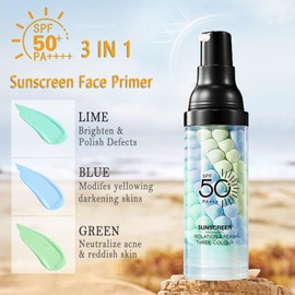 3 In 1 Makeup Primer for Face,SPF 50,Primer for Face Before Makeup,One Step Color Corrector,Sunscreen Makeup Primer,Neutralizes Redness,Skin Tone Even,Summer Oil Control Moisturizing Makeup Base
