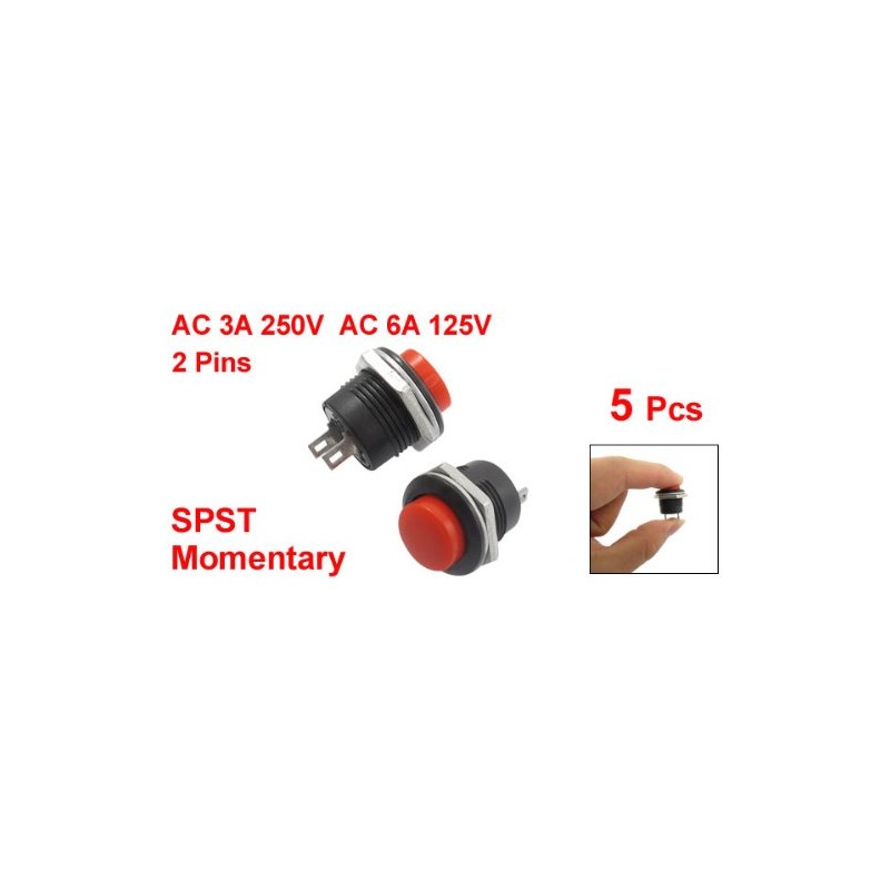 uxcell A12081400ux0336 5 x Momentary SPST NO Red Round Cap