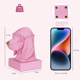 Pink Dog Book Ends for Shelves,Set of 2 Decorative Bookends
