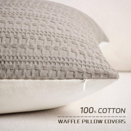 ZeeMart 100% Cotton Waffle Textured Throw Pillow Covers Set of 2, 18x18 Inch Cocoa Brown, Soft Farmhouse Decorative Couch Pillow Cases Brown Cushion Covers for Sofa Bed Living Room Home Decor