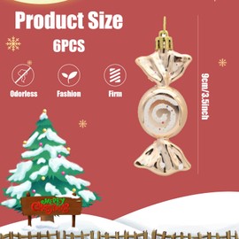 Christmas Tree Ornaments Sets,6PCS Sweet Candy Shaped Christmas Decorations Baubles,Xmas Shiny Plastic Christmas Hanging Pendant for Home Photo Prop Party Decoration (Champagne Gold)
