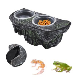 PINVNBY Reptile Feeding Ledge with Suction Cups,Crested Gecko Feeder Ledges with 2 Pcs Water & Food Bowls Double Lizard Dish Bearded Dragon Tank Accessories for Geckos Chameleon Spider Snake