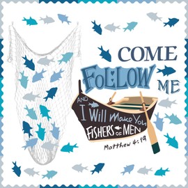 Sayglossy 76Pcs Fishers of Men Bulletin Board Set Religious Classroom Bulletin Board Fish Cutouts Christian Jesus Sunday School Bulletin Board for Preschool Classroom Supplies Chalkboard Wall Decor