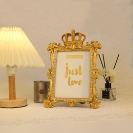 Kaolituis Gold Crown Photo Frame, 7inch Resin Picture Frame with Kickstand - Vintage Picture Frame for Portrait or Family Photos