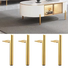 5 inch Furniture Legs Set of 4,Autuwintor Heavy Duty Metal Sofa Leg for Coffee Table,Couch,Dresser,Cabinet Dresser,TV Stand, Cabinet Legs Replacement with Rubber Floor Protectors L-Shaped (5", Gold)