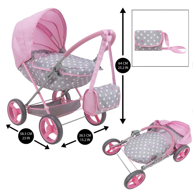 509 Crew: Cotton Candy Pink: Doll Deluxe Pram - Pink,