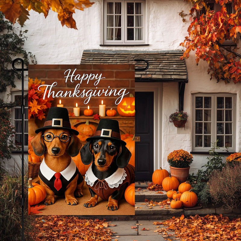 IVN Happy Thanksgiving Dachshund Garden Flag 12x18 Inch Double Sided