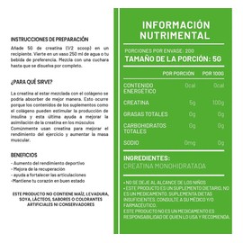 Creatina Monohidratada Natural Green 1kg 200 Servicios
