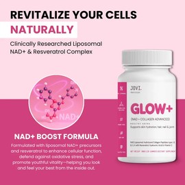 Jovi GLOW+ NAD+ Collagen Advanced Hydrolyzed Collagen with Resveratrol & Hyaluronic Acid for Skin Hair Joint Support Rich in Vitamin C