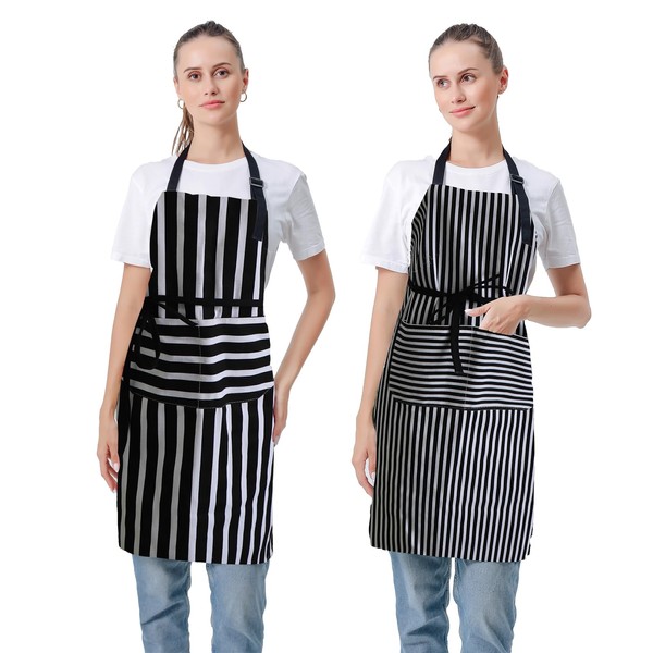 multifuns 2 Pcs Black Stripes BIg Size Aprons for Men