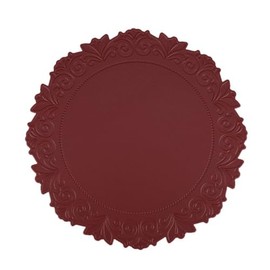 Wambere Set of 2 38 cm PVC Placemats, Vintage, Round, Flower, Non-Slip Place Mats, Washable, Heat-Resistant, Tear-Resistant Table Coasters, Table Decoration, Home Decoration, Red