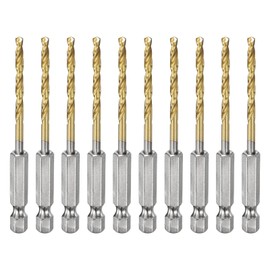 sourcing map 10pcs 1/4" Hex Shank Drill Bit 1/8" Gold Titanium M2 High Speed Steel Twist Drill Bit 135 Degree Split Point Tip Drilling Tool with Quick Change Hex Shank for Metal Wood Plastic