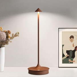 JICAI Small Cordless Table Lamp Rechargeable, Battery Operated Desk Lamp, 4000mAh LED Touch Lamp, Dimmable Portable Outdoor Waterproof Wireless Table Light for Restaurants/Bars/Outdoor(1PC, Brown)