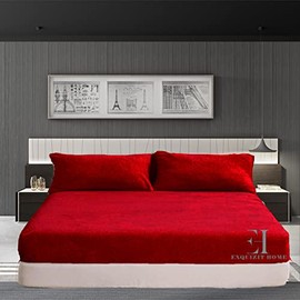 Teddy Fleece Pillowcase Cover Pair Warm and Cosy Super Soft Snug Red Pillowcase Pair 50cm x 75cm Approximate