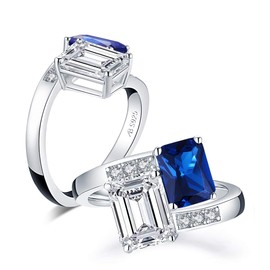 AINUOSHI Emerald & Radiant Cut 4 Carat Cubic Zirconia Blue CZ Double Twisted 925 Sterling Silver Wedding Engagement Ring Sizes 5 to 8 (5.5)