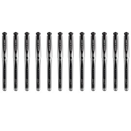 Uni Ball Black Capped (UM-153S) Gel Impact Rollerball Pen Ball Point Pens Broad 1mm Tip Nib 0.6mm Line Width Ink (Pack Of 12)