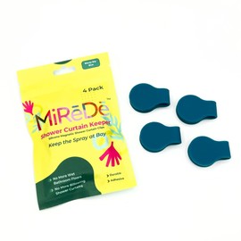 4 Pack Self Adhesive Shower Curtain Clips – Wall Mounted Clips Keep Curtain Closed and Contain Water Inside Shower – Easy Install Bathroom Splash Guards – Shower Accessories (Biscay Bay Blue)