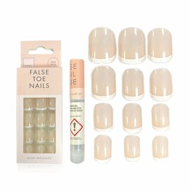 False Toenails Artificial White Tip Pre Painted French Nail Tips Worn On Toes Full Cover Fake Toe Nails Stick On Toenails With Glue Included Perfect For Women Girls Toenail Art DIY Decorations (24Pc)