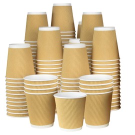 ECONX 8oz Takeaway Coffee Cups Disposable Paper Coffee Cups Triple Walled Insulated Brown Ripple Cups for Hot and Cold Drinks Takeaway Paper Cups Coffee, Tea Or Hot Liquids 50 Pcs