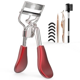 Kaasage Eyelash Curler for Lift and Curl, Professional Stainless Steel Makeup Eyelash Tool with Ergonomic Handle & 6 Replacement Pads for Long-Lasting Results