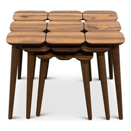 ASHCROFT Page Mid-Century Modern Wood Nesting Tables in Walnut (Set tof 3)