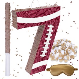 16Inch Football Number 7 Piñata Includes Blindfold, Wooden Stick and Confetti for Game Day Tailgate Party Decorations - 15.8”x 11”x 2.76”