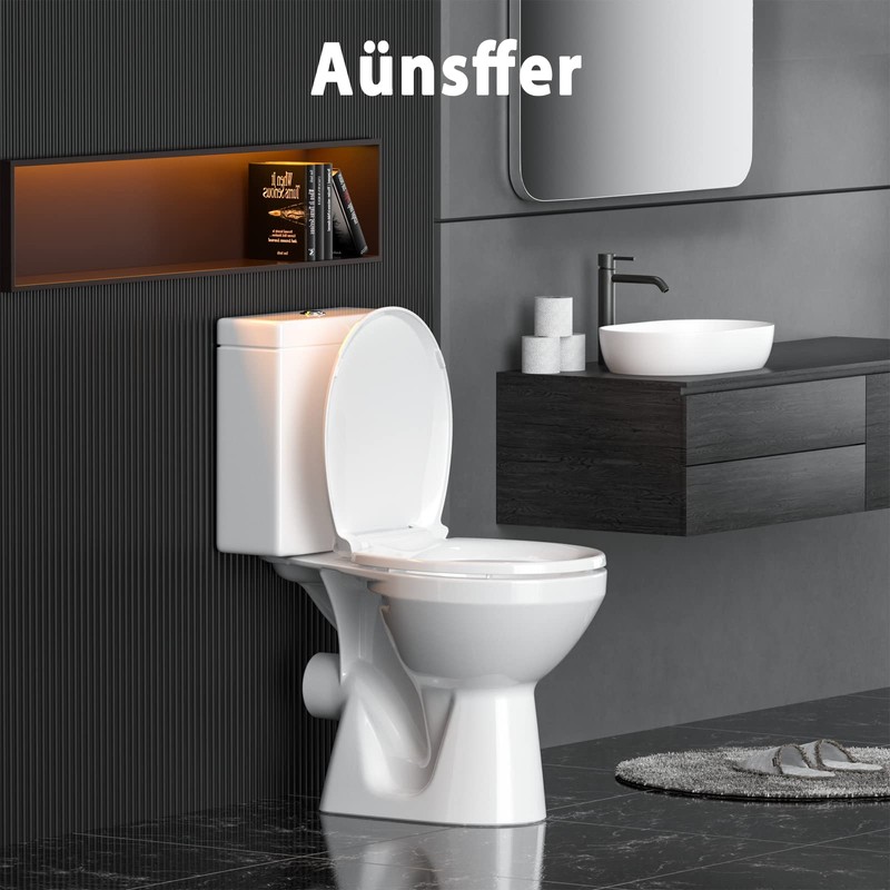 Aünsffer Toilet Seat Round Soft Close16.5'', Toilet Lid Slow Close