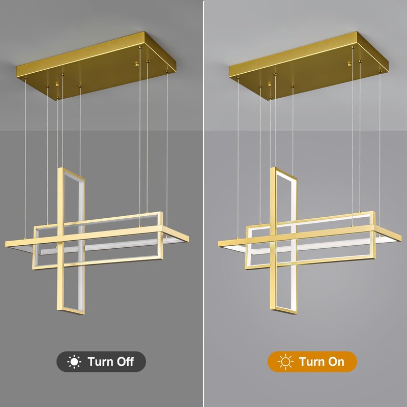 FDPBY Modern LED Chandelier 3 Rings Rectangle Gold Pendant Light