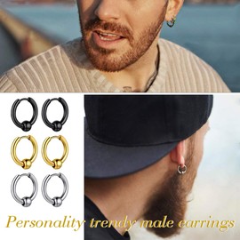 Stainless Steel Circle Beads Huggie Hinged Hoop Earrings for Men Women Girls
