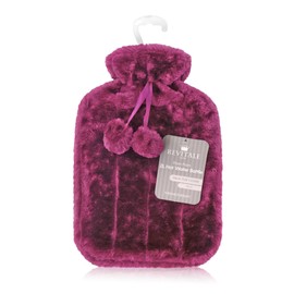 Luxury Cuddly Faux Fur & Pom Pom Cover + Hot Water Bottle 2 Litres