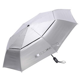 G4Free UPF 50+ UV Protection Travel Umbrella 42 Inch Auto Open Close Silver Vent Double Canopy Folding Sun Blocking Umbrella (Silver/Lake Blue)