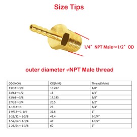 JoyTube 5 Pcs Hose Barb Fittings 1/8" Barb to 1/4" NPT Male Thread Brass Metals Adapter connector