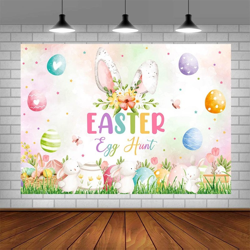 AIBIIN 7x5ft Easter Egg Hunt Backdrop Spring Easter Bunny Rabbit