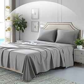 Full Bed Sheets Set -4 Piece Hotel Bed Sheets-Deep Pocket Full Sheets Cooling -Microfiber 1800 Thread Count Sheet Sets for Full Size Bed-Wrinkle and Fade Resistant (Grey, Full)…